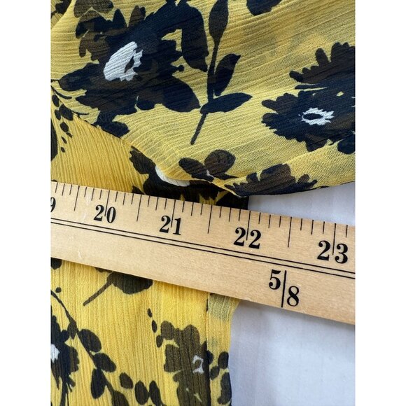 Tommy Hilfiger L Yellow Black Floral Print Lined Blouse with Pintucks Romantic - Picture 7 of 9